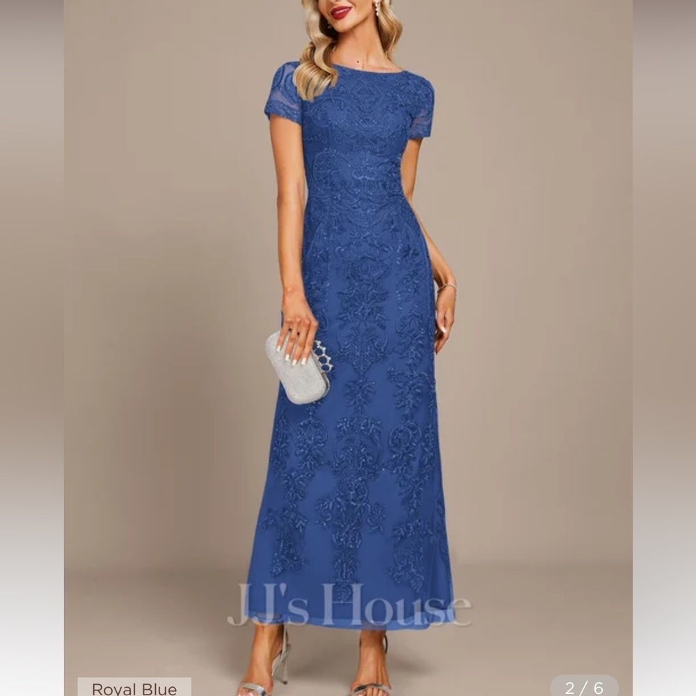 NWT JJ's House A-line Boat Neck Ankle-Length Lace Evening Dress With Sequins 10 - Picture 2 of 15